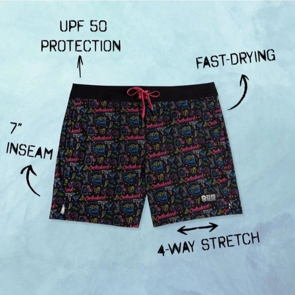 Zero Foxtrot Contraband Ripstop Board Shorts 7” Mens L Unlined Skulls Neon 2024
